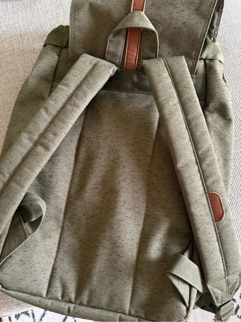 Herschel Supply Company Olive Canvas Backpack with Brown Trim Straps